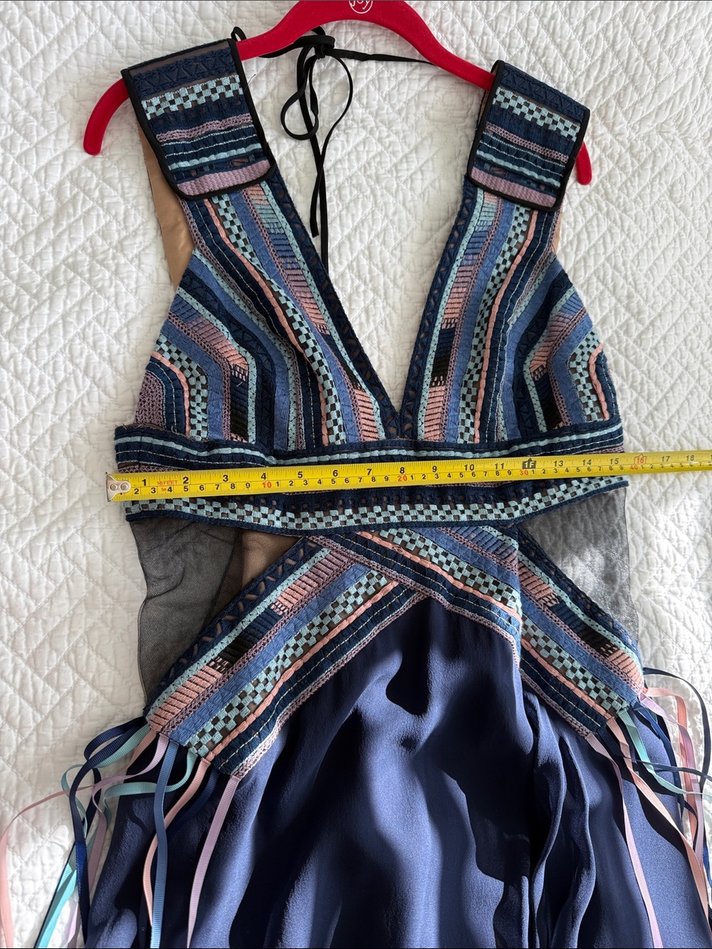 BCBGMaxAzria Elva Navy Blue Embroidered Cutout Maxi Dress Runway Size 10 - Picture 14 of 17